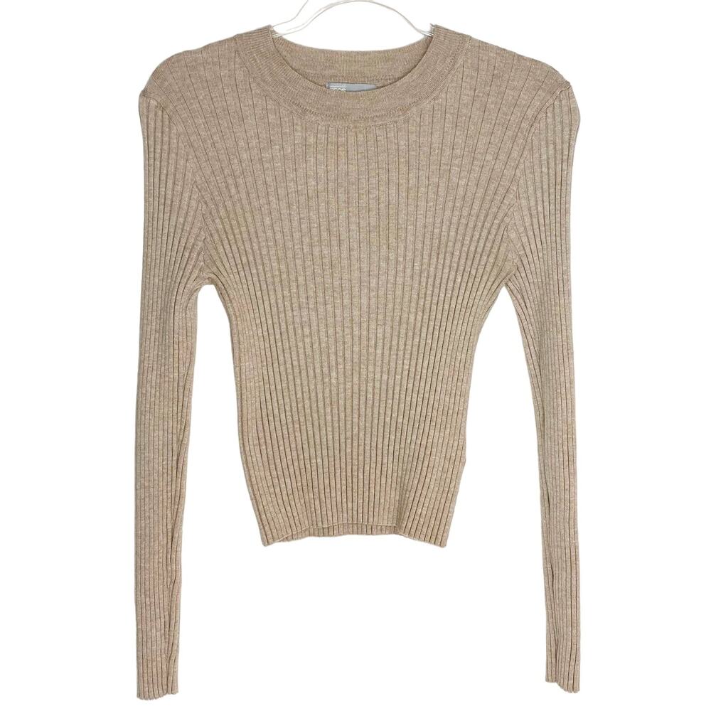 ASOS Womens Size‎ 12 Tan Ribbed Cropped Sweater Long Sleeve Crewneck